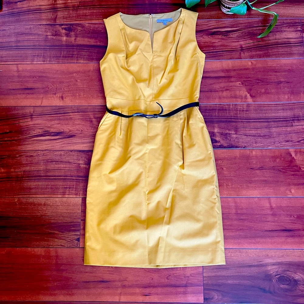 Classiques Entier Belted Retro Mustard Yellow Dress with Lining - US Size 4